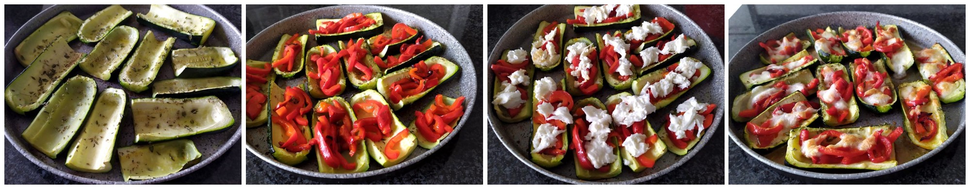 Zucchine con peperoni e mozzarella