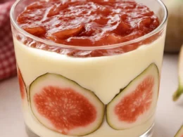 Tiramisù di fichi in bicchiere con crema al mascarpone e fettine di fichi freschi