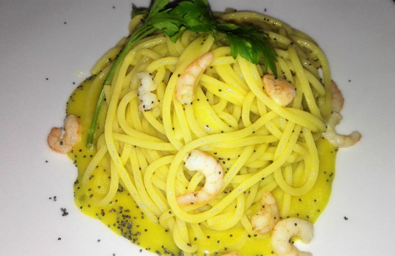 Vermicelli crema di patate gamberetti