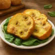 Polpettone di patate tonno e olive casalingo, tagliato a fette su piatto rustico