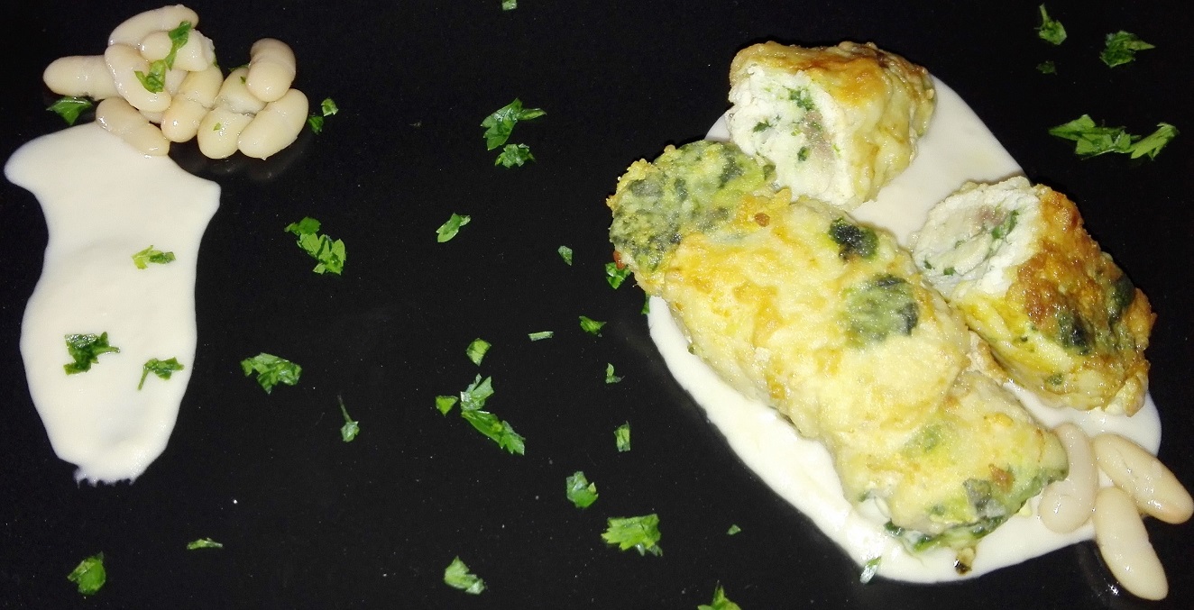Involtini di pesce spada su crema di fagioli
