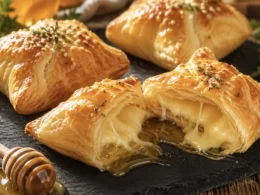 fagottini di pasta sfoglia con formaggio e miele