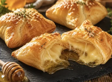 fagottini di pasta sfoglia con formaggio e miele