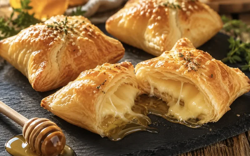 fagottini di pasta sfoglia con formaggio e miele