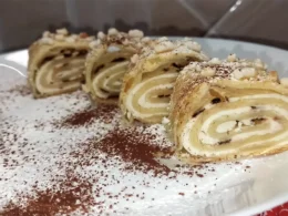 Rotolo di pasta sfoglia con ricotta e cioccolato