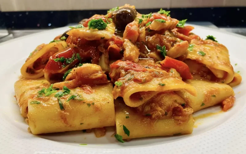 paccheri funghi e baccalà