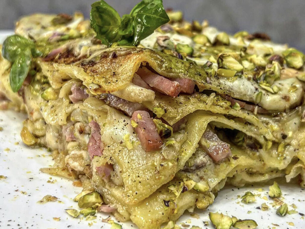 lasagna mortadella pistacchio