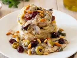 spaghetti allo scammaro col pesto napoletano