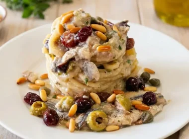 spaghetti allo scammaro col pesto napoletano