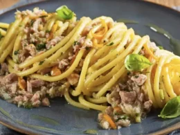 spaghetti al pesto di tonno e arancia