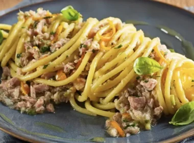 spaghetti al pesto di tonno e arancia