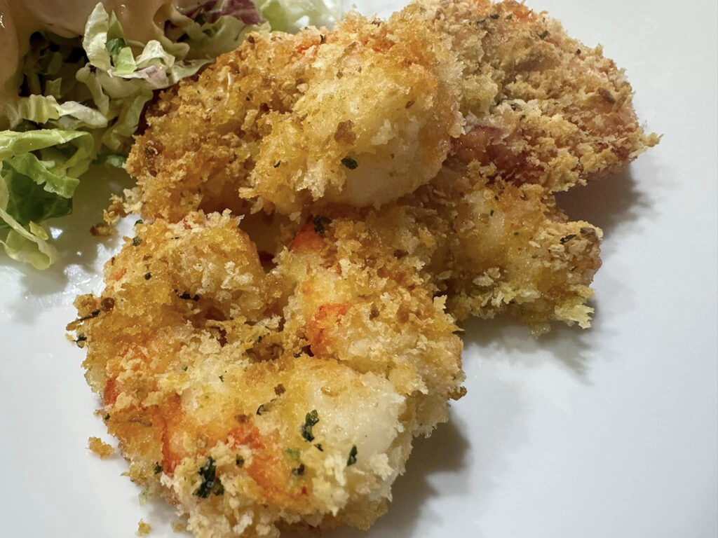 code di gamberoni gratinati in friggitrice ad aria con mollica olio sale prezzemolo aglio