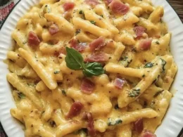 caserecce zucchine speck e crema di pomodorini