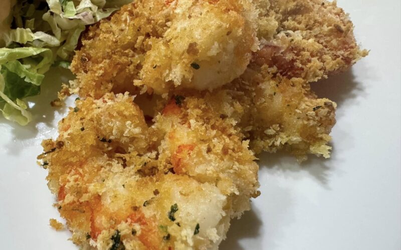 code di gamberoni gratinati in friggitrice ad aria con mollica olio sale prezzemolo aglio