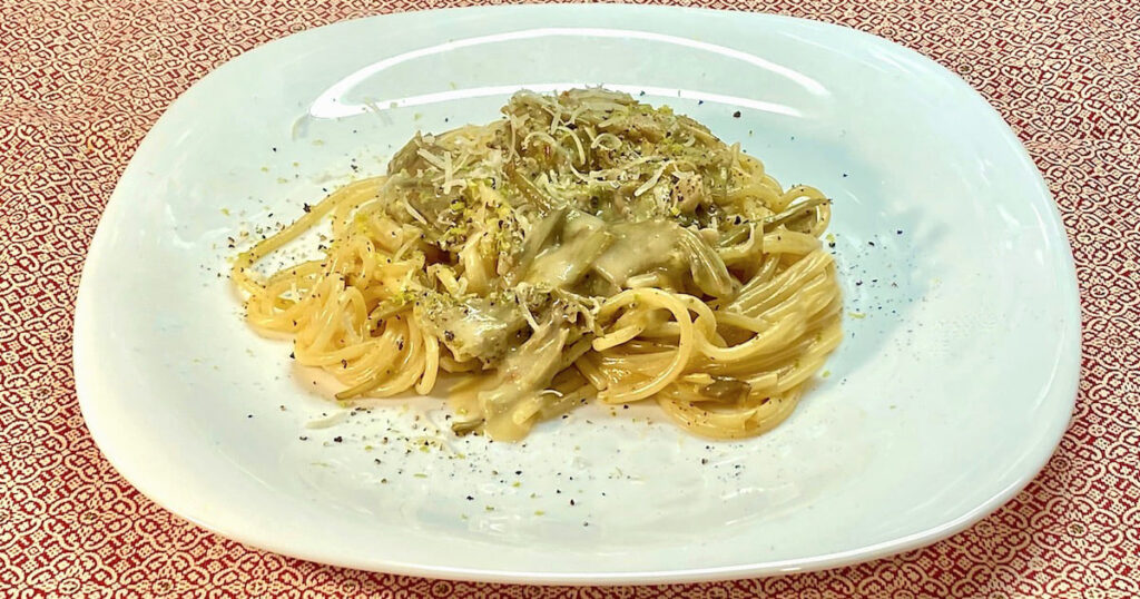 spaghetti carciofi e gorgonzola