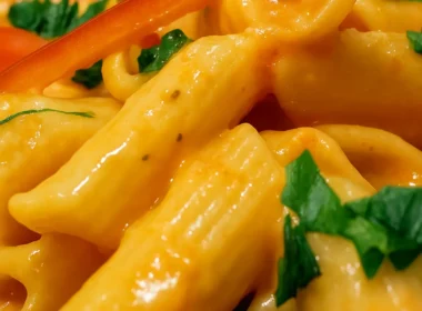 La pasta con la salsa ai peperoni