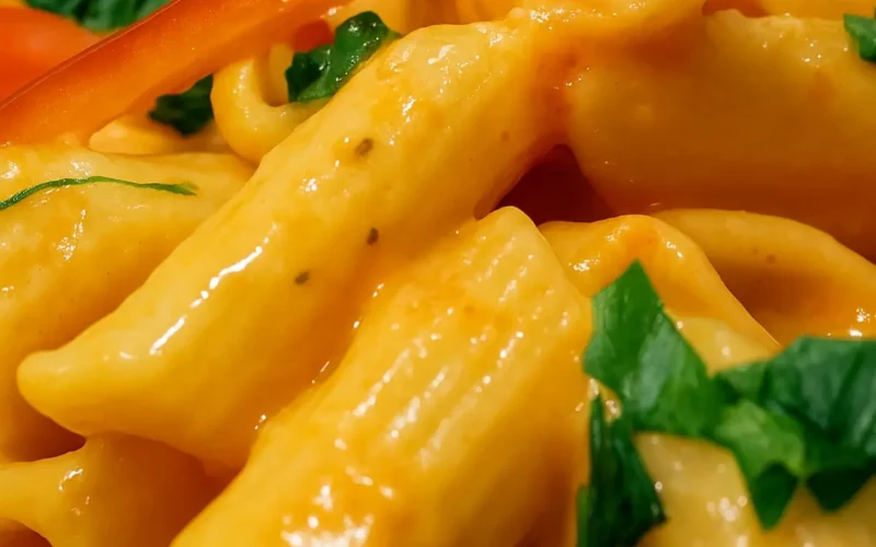 La pasta con la salsa ai peperoni