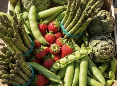 asparagi, piselli, fragole e carciofi