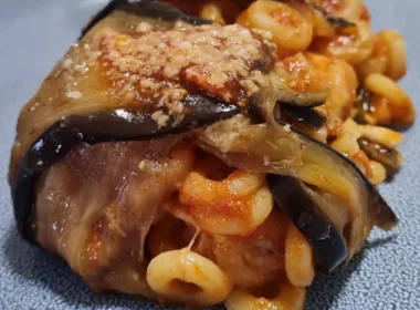 Un piatto di anelletti con le melanzane in friggitrice ad aria buonissimi